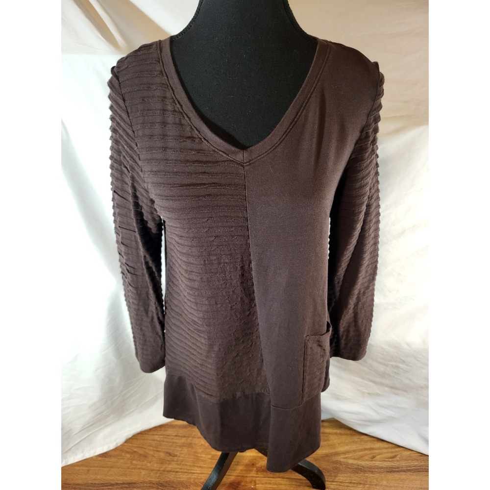 Women's Chalet Brown Textured Pullover Long Top Size S Lagenlook Tunic